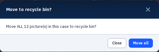 Screenshot 16: Delete case confirmation dialog warning about moving all pictures to recycle bin.