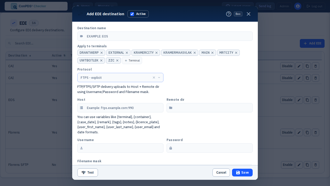 Add FTPS EDI destination