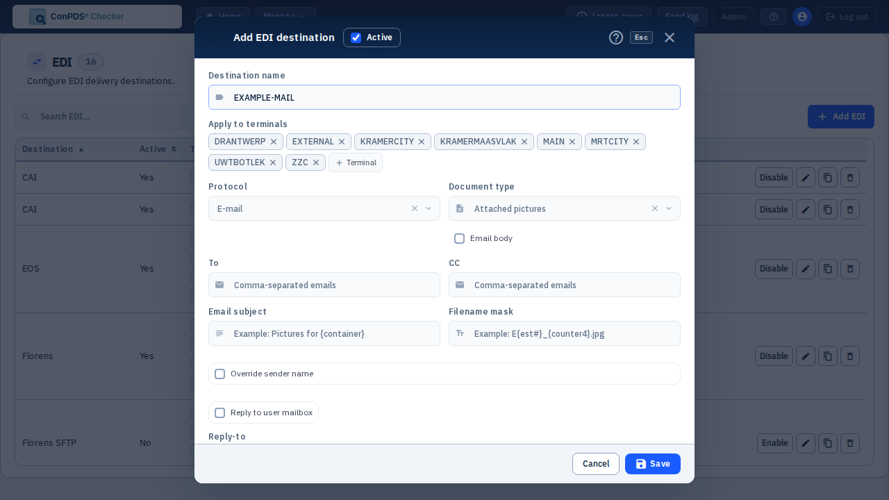 Add MAIL EDI destination