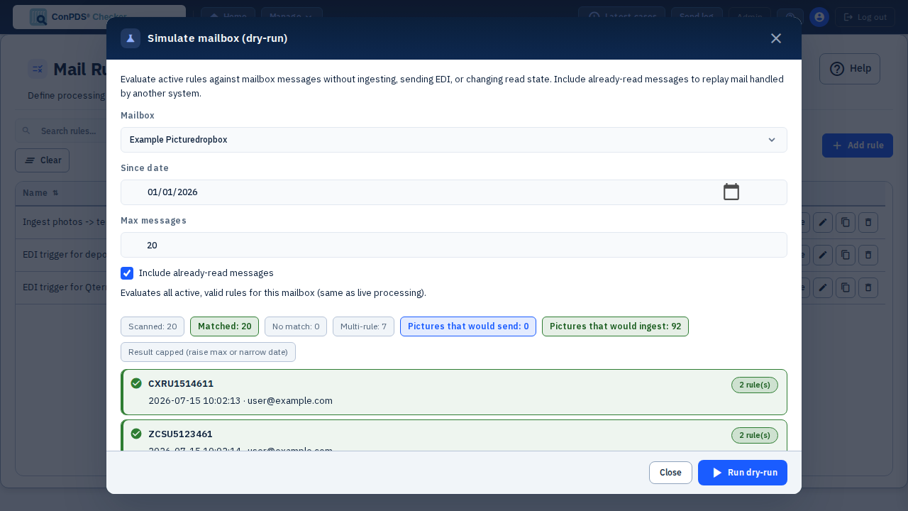 Simulate mailbox dry-run results