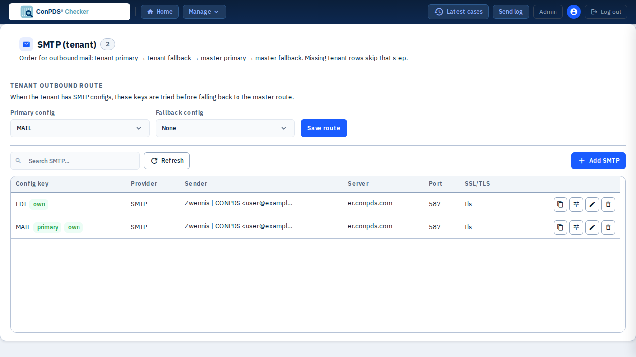 Outbound SMTP route panel